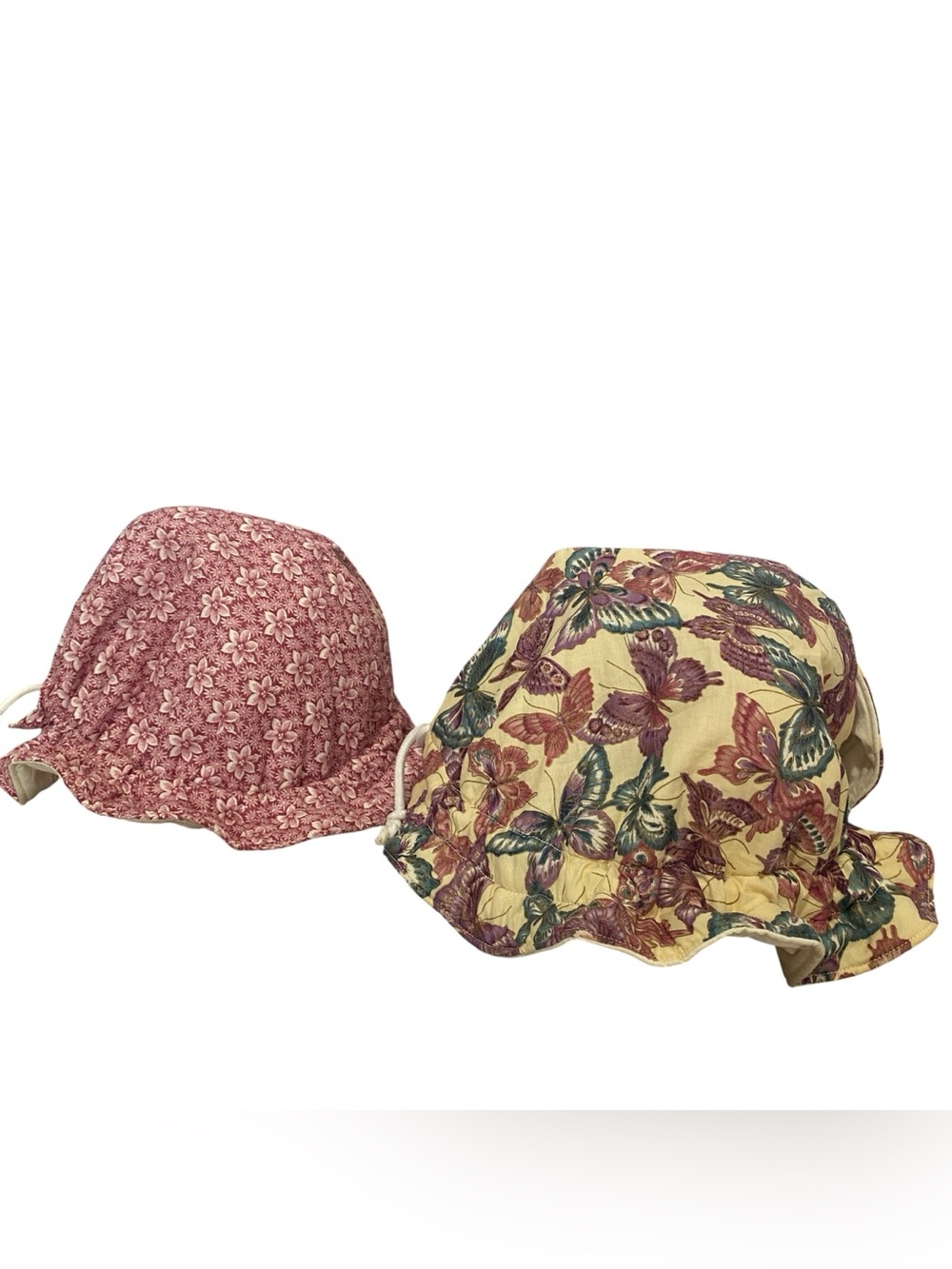 Vintage Floral Prairie Bonnet Hat Lot of 2 Cottagecore Sun Hat Tie Back